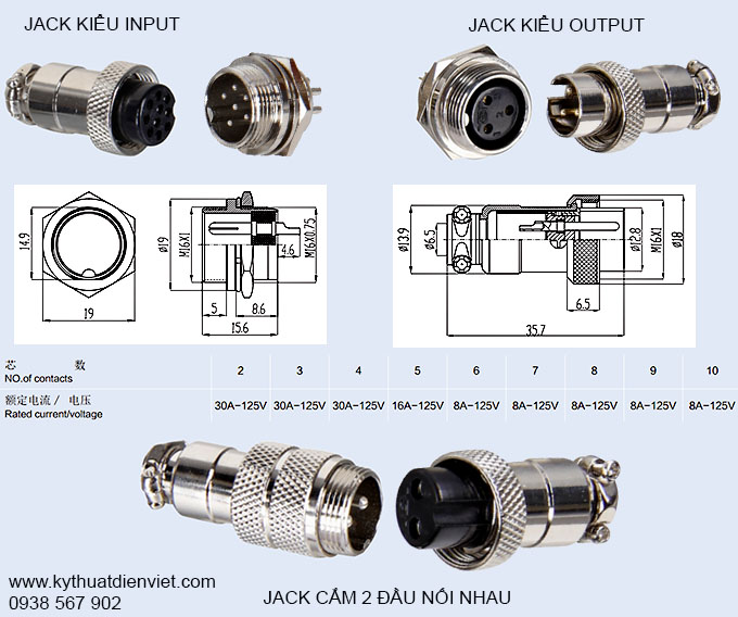 Jack cắm, ổ cắm, phích cắm, giắc cắm điện 10 chân