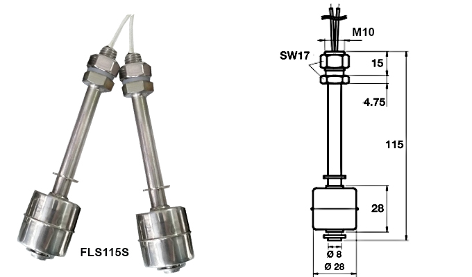 Phao inox bóa mức nước, mức dầu FLS115S Phao inox bóa mức nước, mức dầu FLS115S
