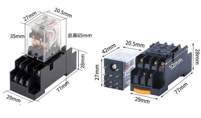 Thông tin kích thước Relay kiếng, relay trung gian.